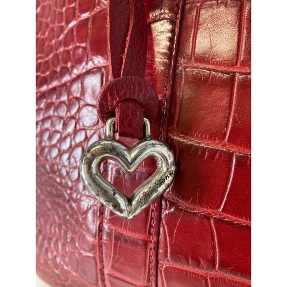 BRIGHTON F352136 RED LEATHER EMBOSSED ANIMAL PRINT HANDBAG - Picture 2 of 16